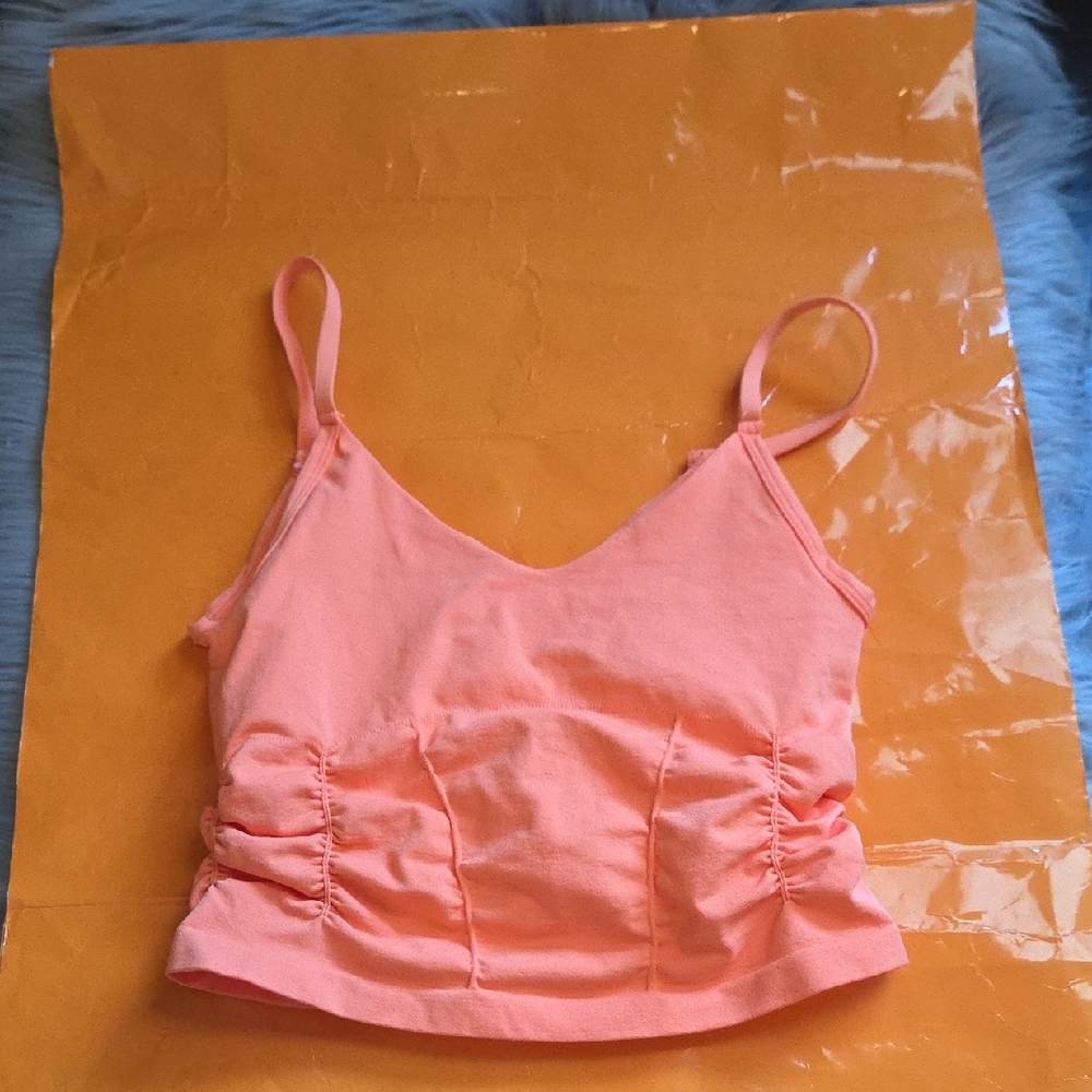Nwot! Free People Movement Good Karma Ruched Crop Tank Orange